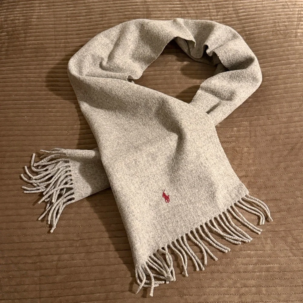Polo Ralph Lauren Gray Flannel Lambswool Fringed Scarf